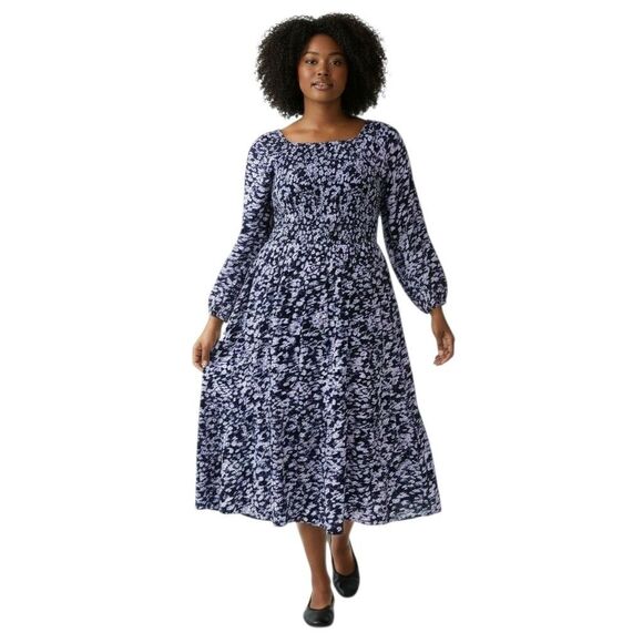 Terra & Sky Dresses & Skirts - NWT Terra & Sky Blue Purple Tie Dye Smocked Midi Dress 1X